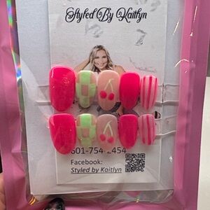 Pink and Green Cherry Nail Set